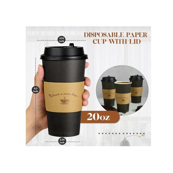 LITOPAK 50 Pack 20 oz Paper Coffee Cups for Hot Chocolate Drinks - Picture 2 of 6